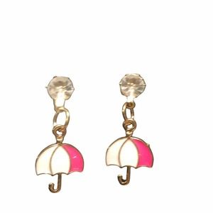 Pink and White umbrella earrings.
